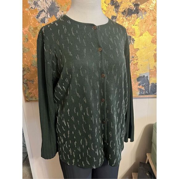 NWT $259 Cellini Italy Wool Blend Green Cardigan W/Glitter Accents Fabulous Clas - Picture 1 of 14
